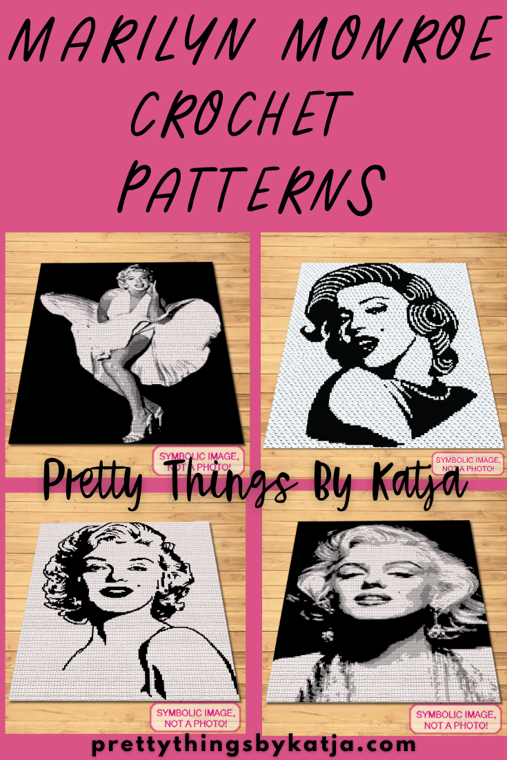 Dive into the golden age of Hollywood with my Marilyn Monroe Crochet Blanket Pattern. This monochrome design showcases Marilyn's iconic portrait, blending vintage charm and modern crafting. Perfect for crochet enthusiasts and Marilyn fans alike.
Search your favorite patterns in my Shop - Pretty Things By Katja, purchase the one you love, and start creating your own black-and-white masterpiece today. Buy the pattern and start your crochet journey with Marilyn's timeless elegance!