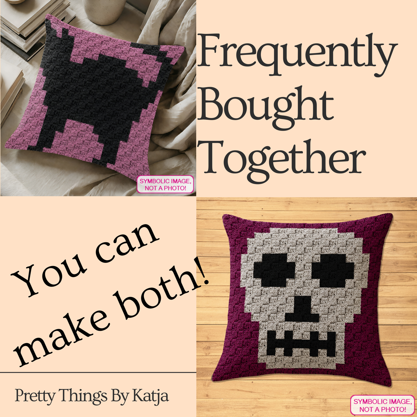 Beginner-friendly C2C crochet pillow pattern featuring a black cat design in 20 x 20 blocks.