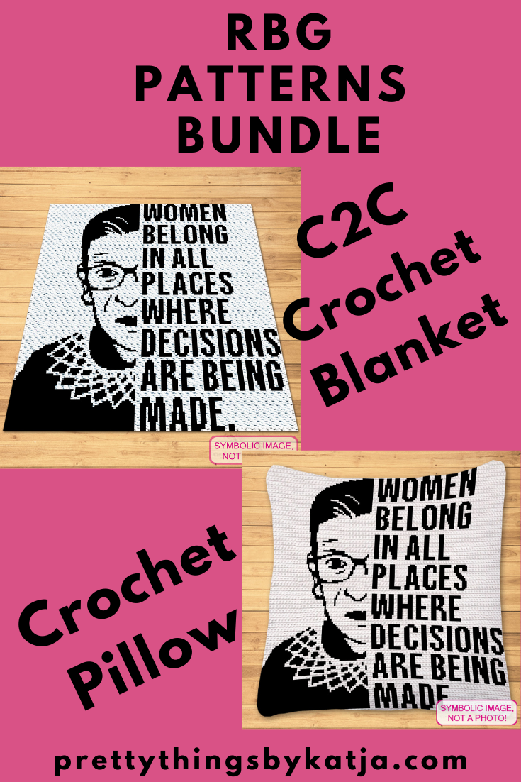 Ruth Bader Ginsburg Crochet is a Graphgan with Written Instructions, PDF Download. This Bundle includes a Tapestry (SC) Crochet Pattern for a Blanket and a Pillow, and a C2C Afghan Pattern. Both with Written Instructions. Click for more!