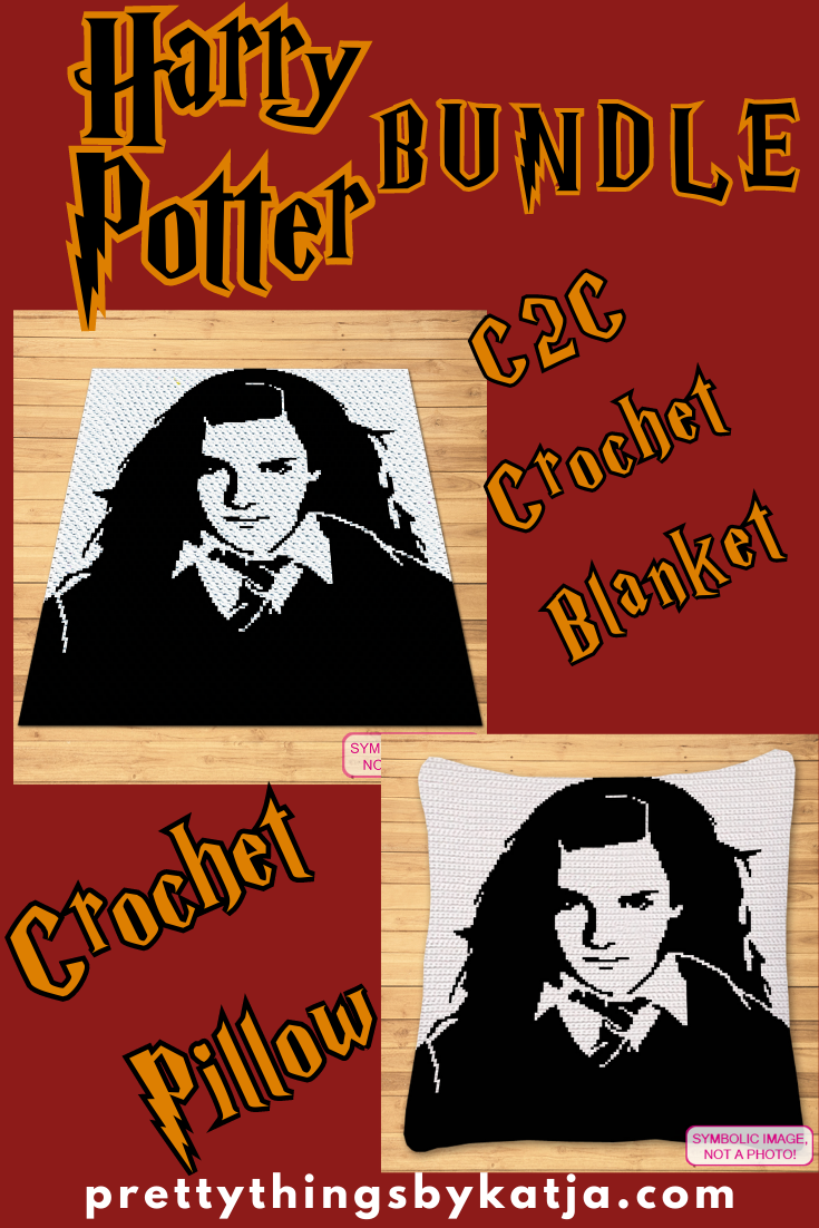 Harry Potter Patterns - Crochet Celebrity Emma Watson, is a Crochet BUNDLE, a Graph Pattern with Written Instructions for a C2C Crochet Blanket Pattern, and a Tapestry Crochet Pillow; PDF Digital Files. Click to learn more!