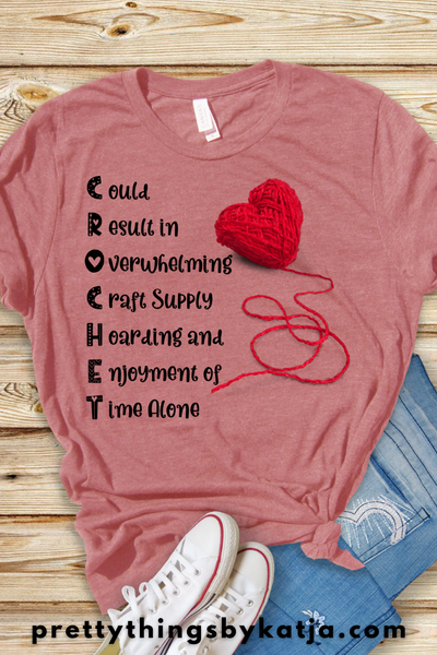 Crochet Quote is a Jersey Short Sleeve Tee. This Funny Crochet Shirt is a perfect Gift for a Crafty Woman. This classic unisex jersey short sleeve tee fits like a well-loved favorite. Soft cotton and quality print make users fall in love with it over and over again. Click to learn more!