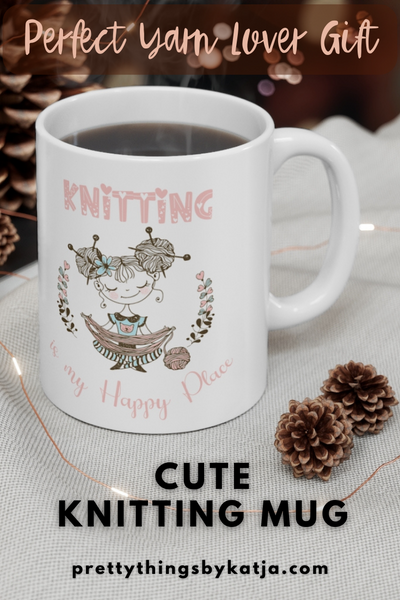 Warm up with a nice cuppa out of this Knitting ceramic coffee mug. Make that "aaahhh!" moment when you finally get a chance to knit even better with this cute Crochet Mug. This is the perfect gift for coffee, tea, and chocolate lovers who enjoy Knitting and Yarn. A Black Knitting Mug is also available. Click for more!