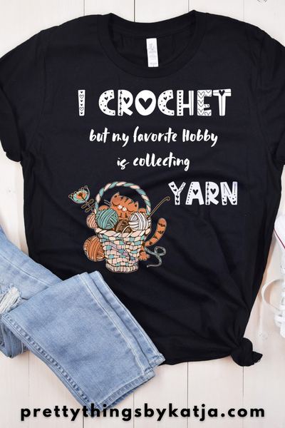 Collecting Yarn Funny Shirt is a Jersey Short Sleeve Tee. This Funny Crochet Shirt is a perfect Gift for a Crafty Woman. This classic unisex jersey short sleeve tee fits like a well-loved favorite. Soft cotton and quality print make users fall in love with it over and over again. Click for more!