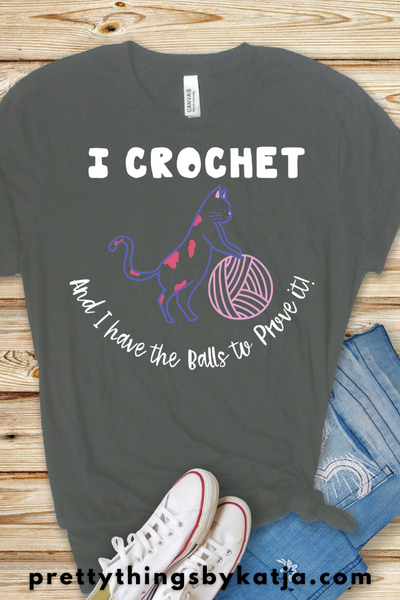 Balls to Prove it is a Jersey Short Sleeve Tee. This Funny Crochet Shirt is a perfect Cat Mom Gift. This classic unisex jersey short sleeve tee fits like a well-loved favorite. Soft cotton and quality print make users fall in love with it over and over again. Click to learn more!