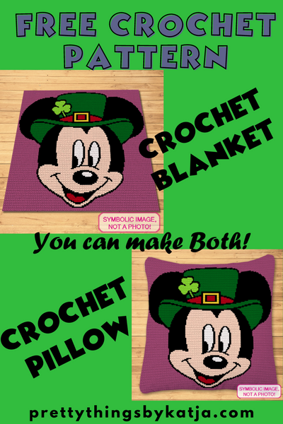 FREE Disney St. Patrick's Day Crochet Pattern - Mickey Mouse Crochet Pattern  This is a Tapestry Crochet Blanket Pattern. The Pattern also includes instructions to create the Pillow. Click to learn more!