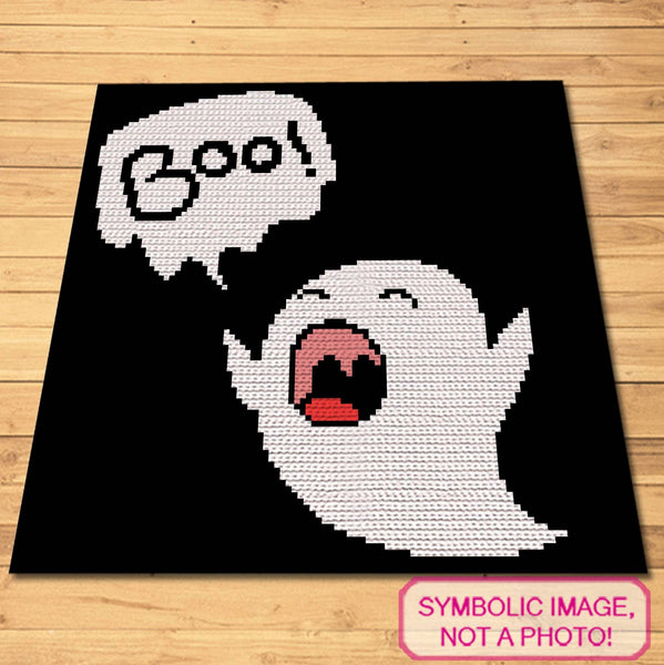 Boo Halloween Crochet Ghost Pattern, Tapestry Crochet Blanket Pattern, Crochet Pillow Pattern