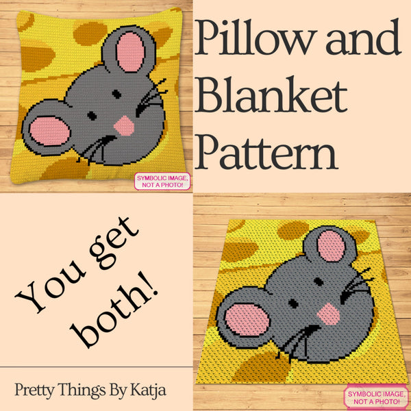 Mouse in a Cheese Crochet BUNDLE: C2C Mouse Blanket, Crochet Pillow Pattern