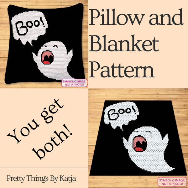 Boo Halloween Crochet Ghost Pattern, Tapestry Crochet Blanket Pattern, Crochet Pillow Pattern