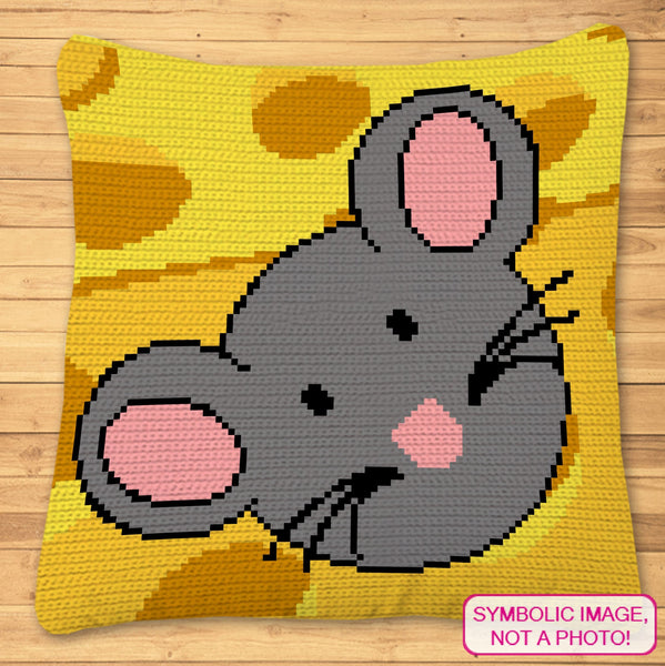 Mouse in a Cheese Crochet BUNDLE: C2C Mouse Blanket, Crochet Pillow Pattern