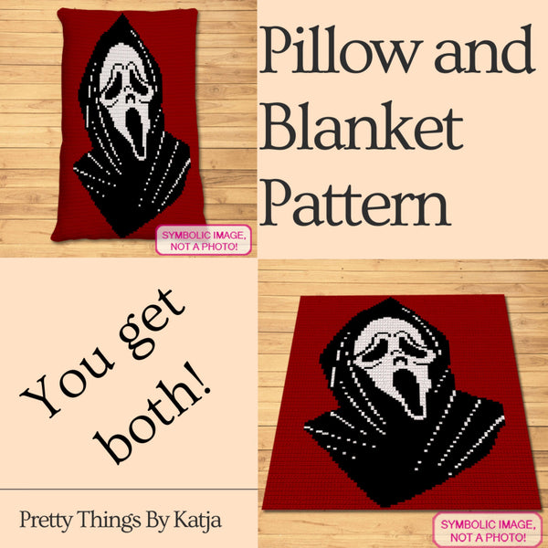 Horror Crochet Pattern, Ghostface Crochet Halloween Blanket, Crochet Pillow Pattern