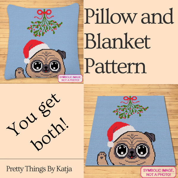 Christmas Crochet Pug Pattern, Tapestry Crochet Blanket Pattern, Crochet Pillow Pattern