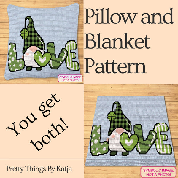 Shamrock Crochet Gnome Pattern - Tapestry Crochet Blanket Pattern, Crochet Pillow Pattern