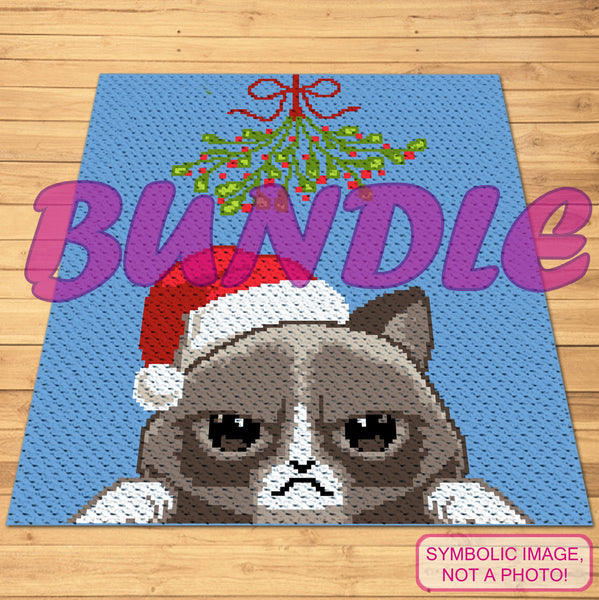 Christmas Cat Crochet Patterns - Crochet BUNDLE - C2C Cat Crochet Pattern, Christmas Crochet Pillow Pattern
