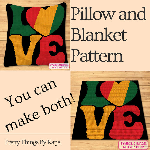Rasta Love Crochet Pattern BUNDLE - Wrap Yourself in Love and Good Vibes! Crochet a warm and comforting Blanket and create a cozy Crochet Pillow with Rasta-inspired colors and patterns that evoke feelings of love, peace, and joy. Crochet Love BUNDLE Pattern with Written Instructions, PDF Digital Files. Click for more!