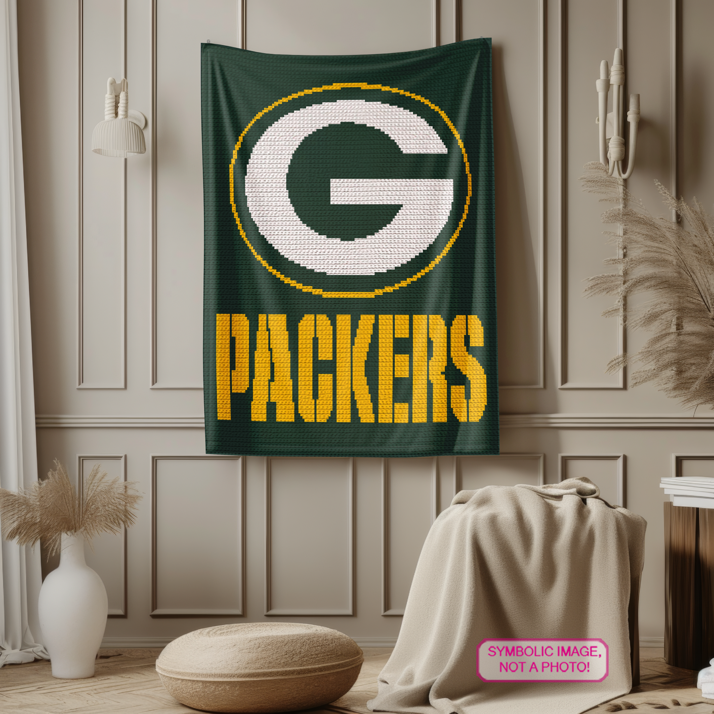 Green and yellow football C2C blanket pattern for sports fans, game rooms, bedrooms, and handmade gifts.
C2C sports crochet graph pattern for football season, fan caves, dorm rooms, and game-day decor.