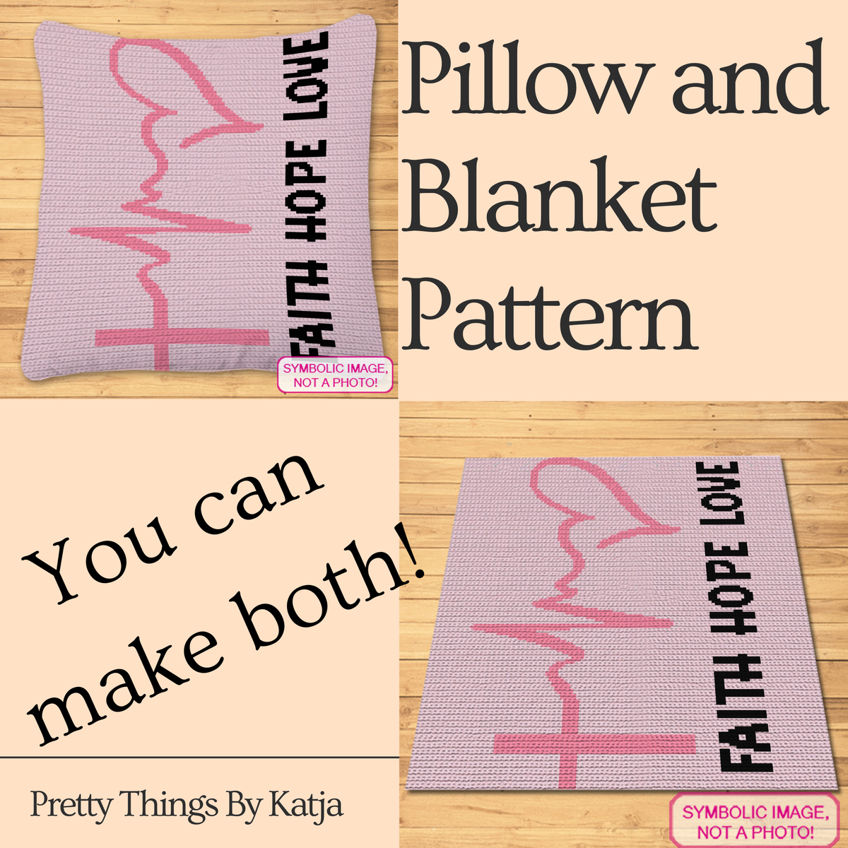 Faith Hope Love – Crochet Blanket or Pillow Pattern is a meaningful cancer awareness crochet graphghan featuring a pink awareness ribbon, heartbeat line, cross, and the words “Faith Hope Love.” The soft pink palette makes this a beautiful project for cancer awareness, chemo support, encouragement gifts, and comfort blankets.

This is a Single Crochet (SC) graphghan pattern worked from a graph and written row-by-row color instructions. The design measures 125 stitches × 150 rows and uses 3 colors: Light Pink