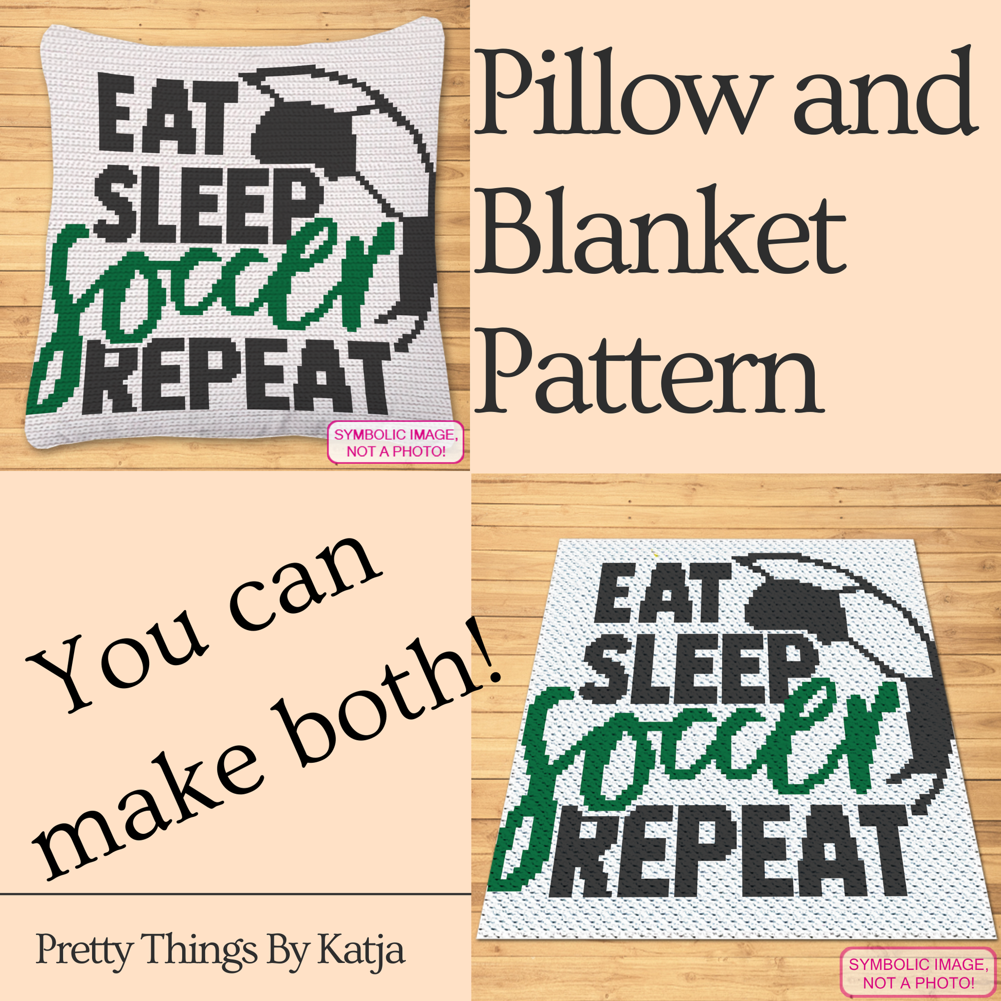 Tapestry crochet soccer graphgan pattern with a 90 x 90 color chart and written row-by-row instructions.