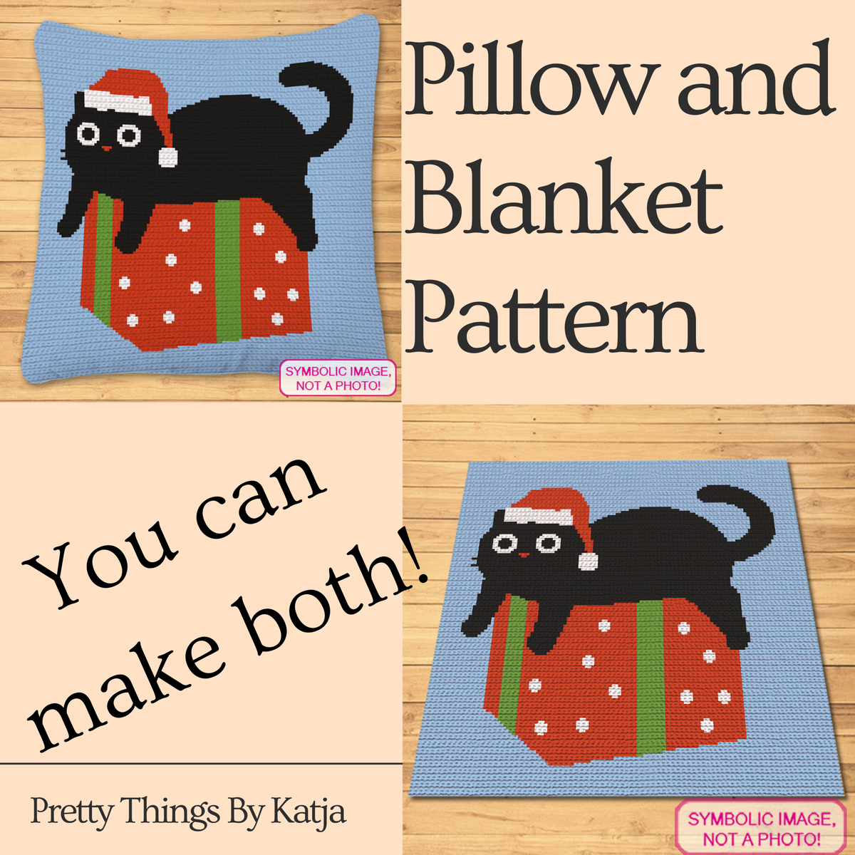 Funny Christmas Black Cat Crochet Pattern – SC Blanket & Pillow Graphgan PDF