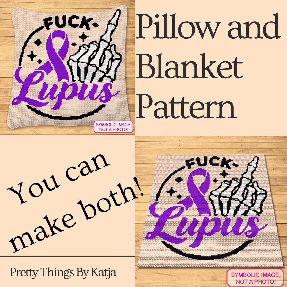 Fuck Lupus Skeleton Middle Finger SC Crochet Blanket & Pillow Pattern PDF