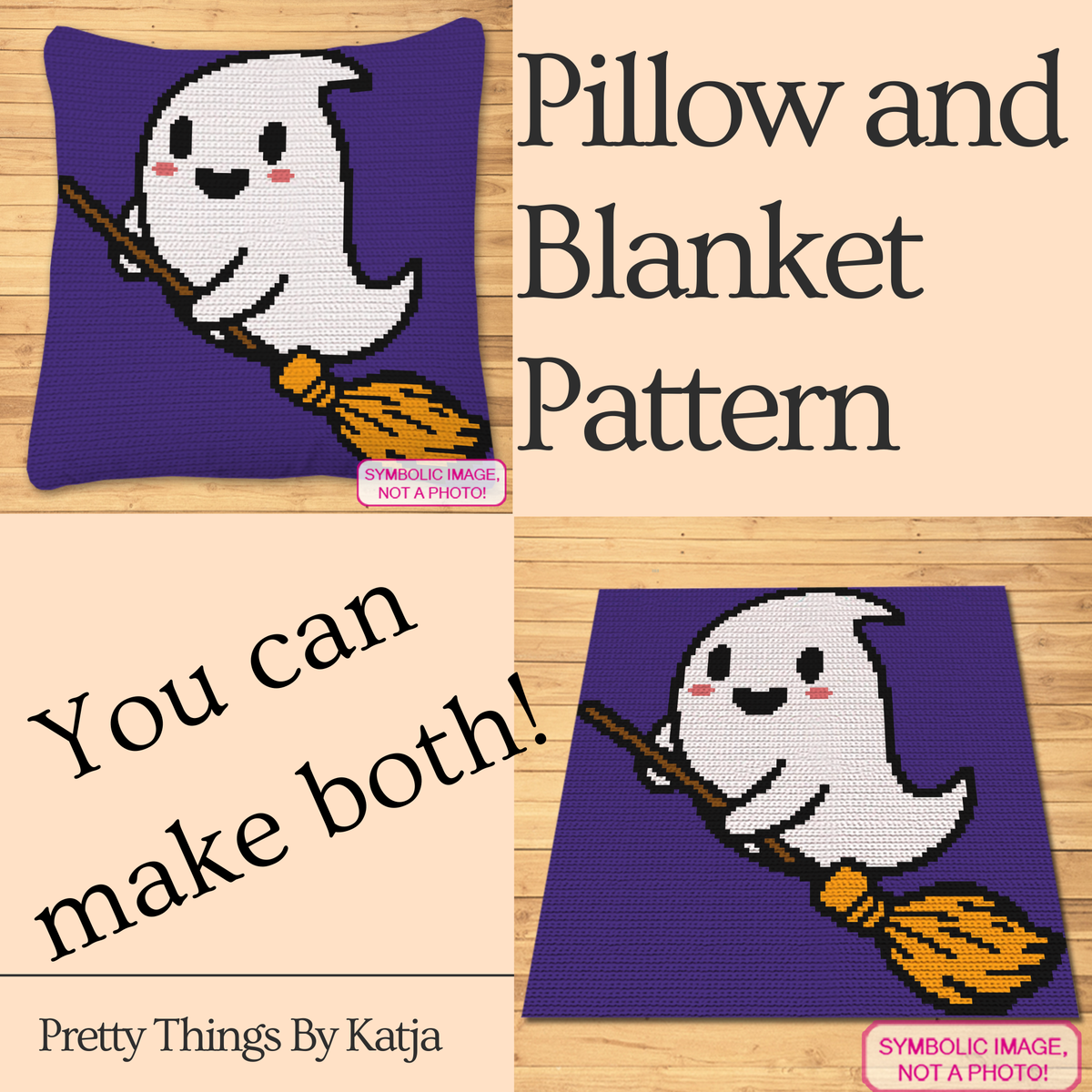Ghost On A Broom SC Crochet Blanket & Pillow Pattern, Halloween Graphgan PDF
