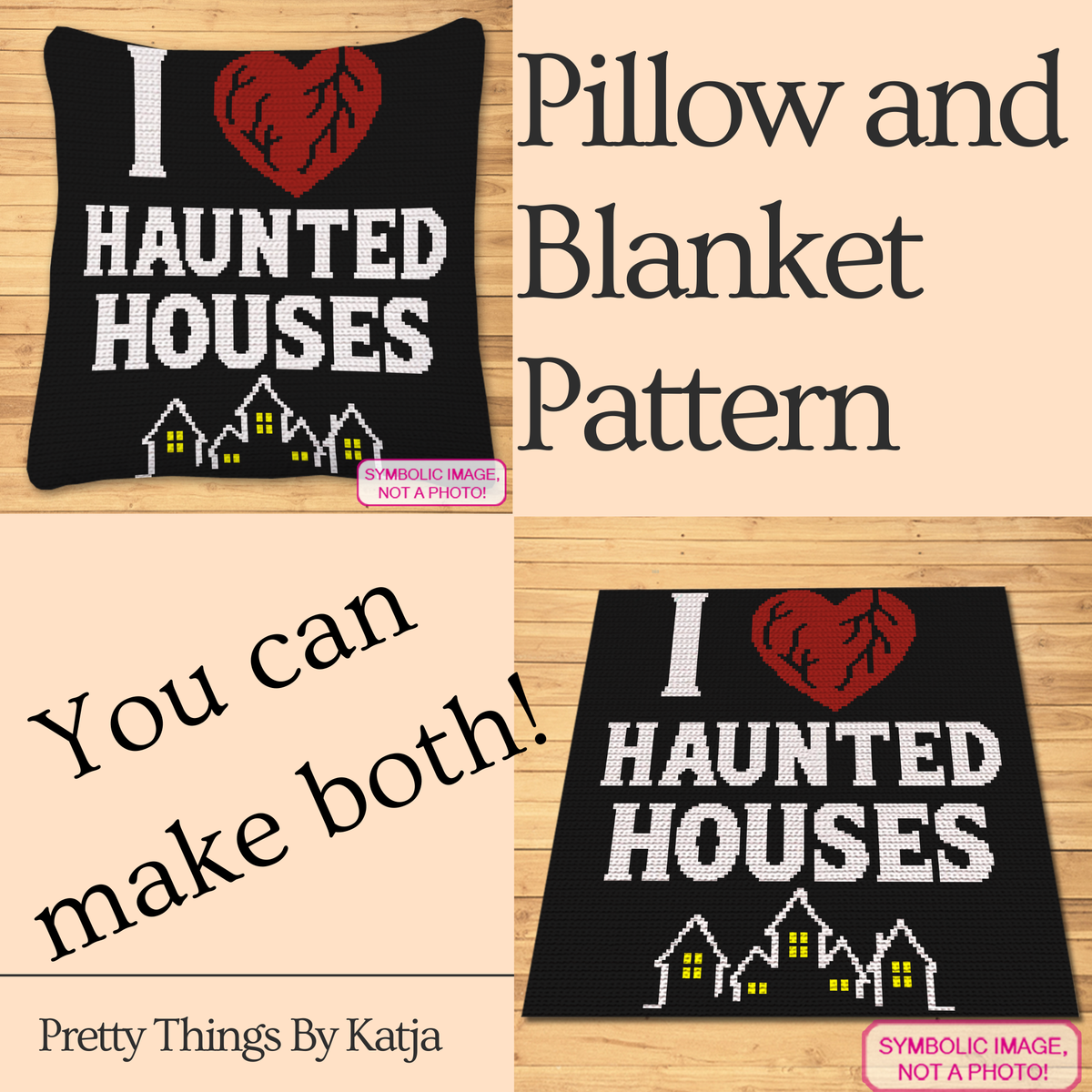 I Heart Haunted Houses SC Crochet Blanket Pattern, Halloween Crochet Pattern