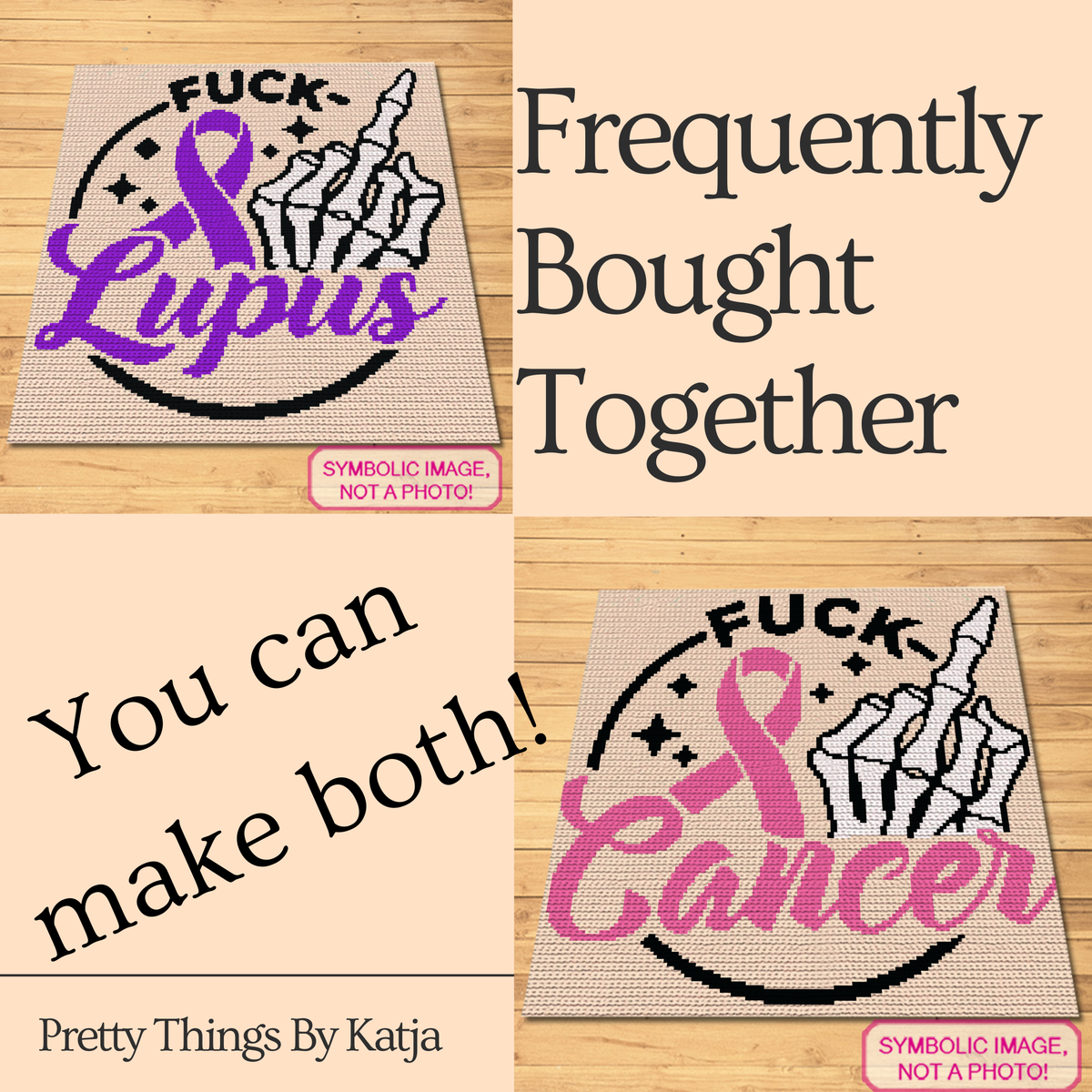 Fuck Lupus Skeleton Middle Finger SC Crochet Blanket & Pillow Pattern PDF