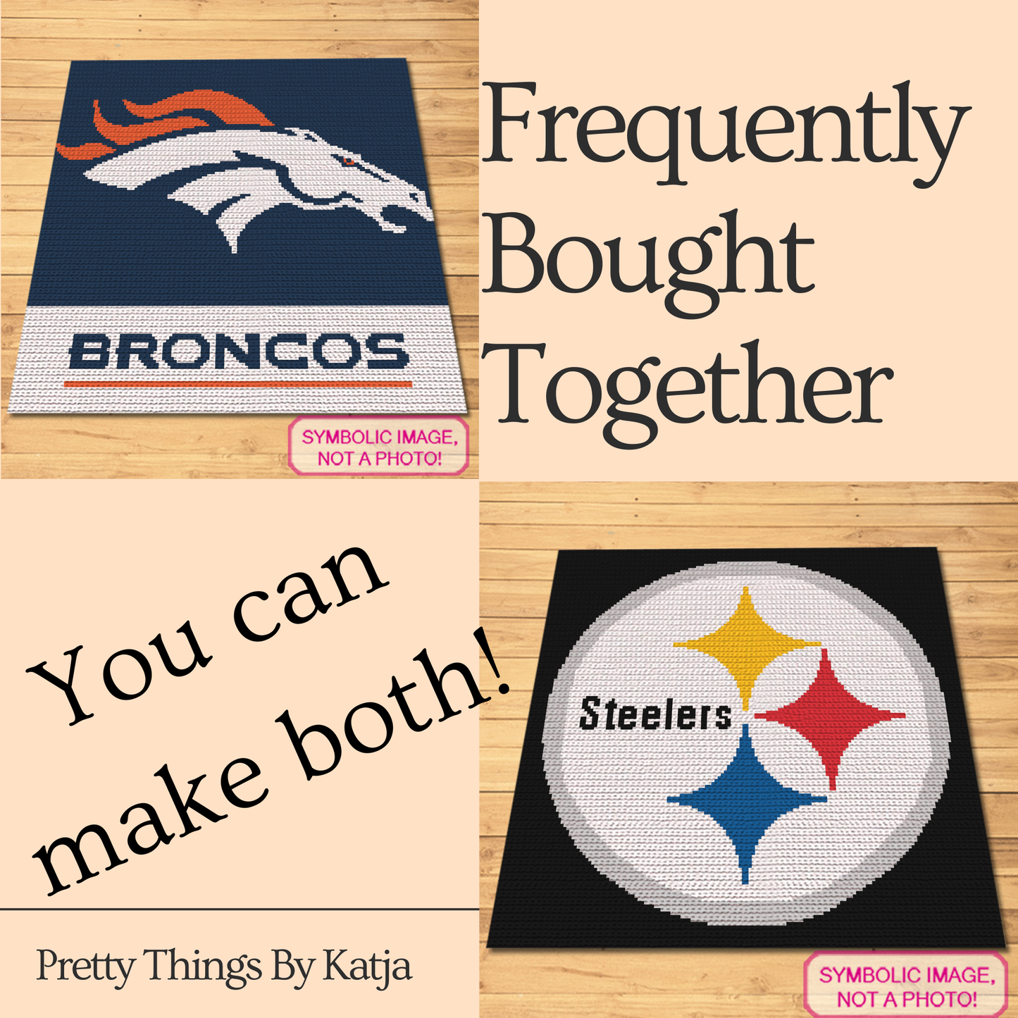 Single crochet football graphgan pattern with a 150 x 150 color chart and written row-by-row instructions.
