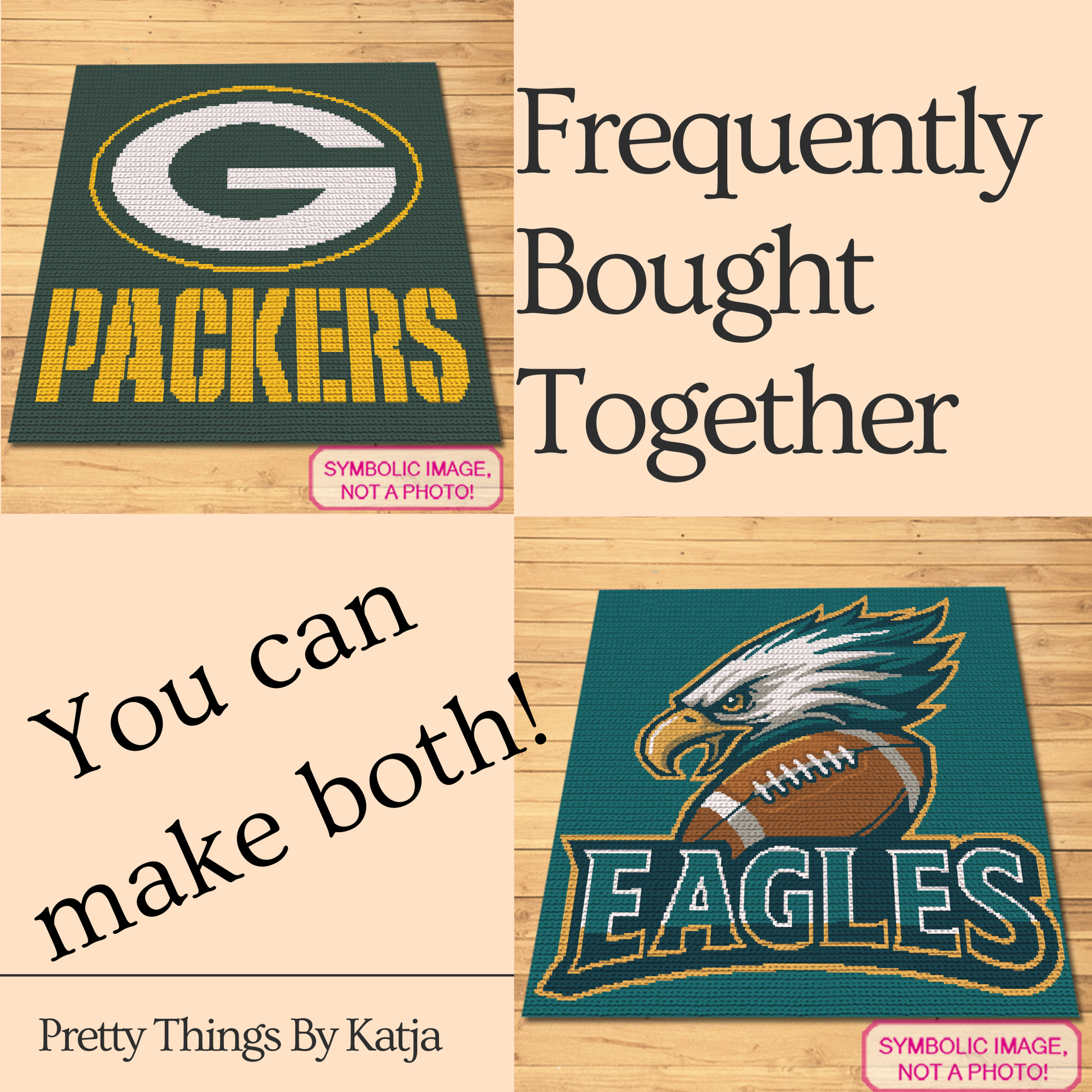 C2C sports crochet graph pattern for football season, fan caves, dorm rooms, and game-day decor.
Packers-inspired football crochet blanket pattern with three colors, full graph, and written instructions.