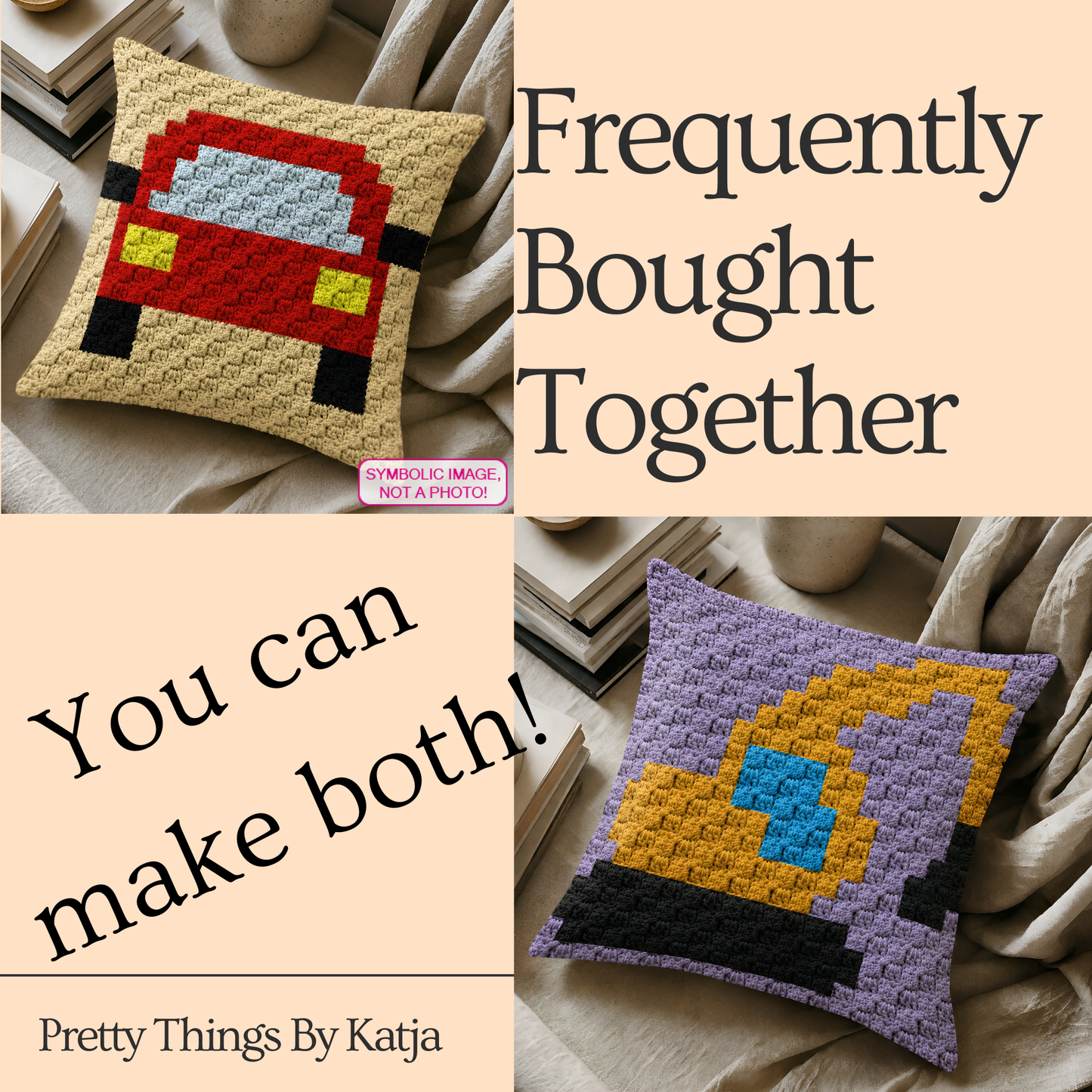Beginner-friendly C2C crochet pillow pattern featuring a red car design in 20 x 20 blocks.