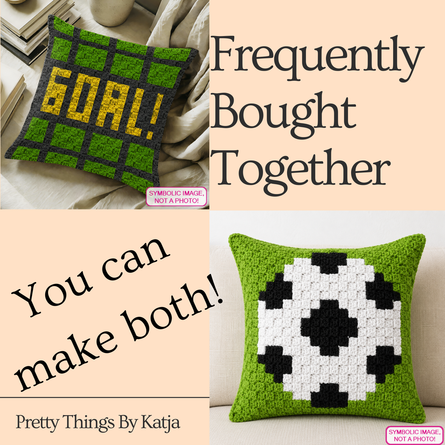C2C crochet football pillow pattern for soccer players, kids, coaches, teams, and sports gifts.
Beginner-friendly C2C crochet pillow pattern featuring a soccer ball design in 20 x 20 blocks.