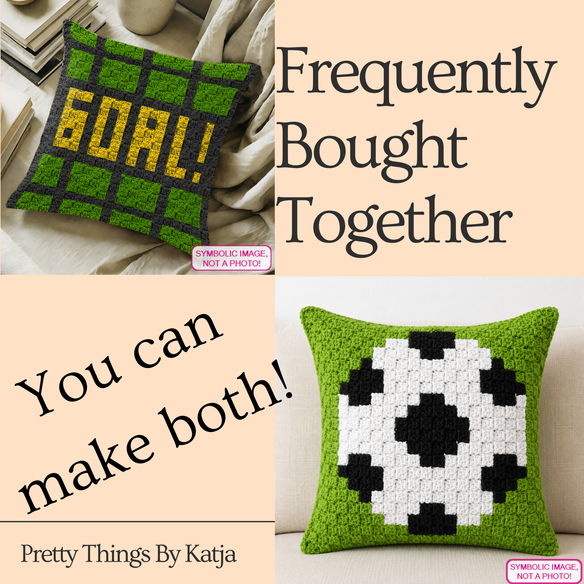 C2C crochet football pillow pattern for soccer players, kids, coaches, teams, and sports gifts.
Beginner-friendly C2C crochet pillow pattern featuring a soccer ball design in 20 x 20 blocks.