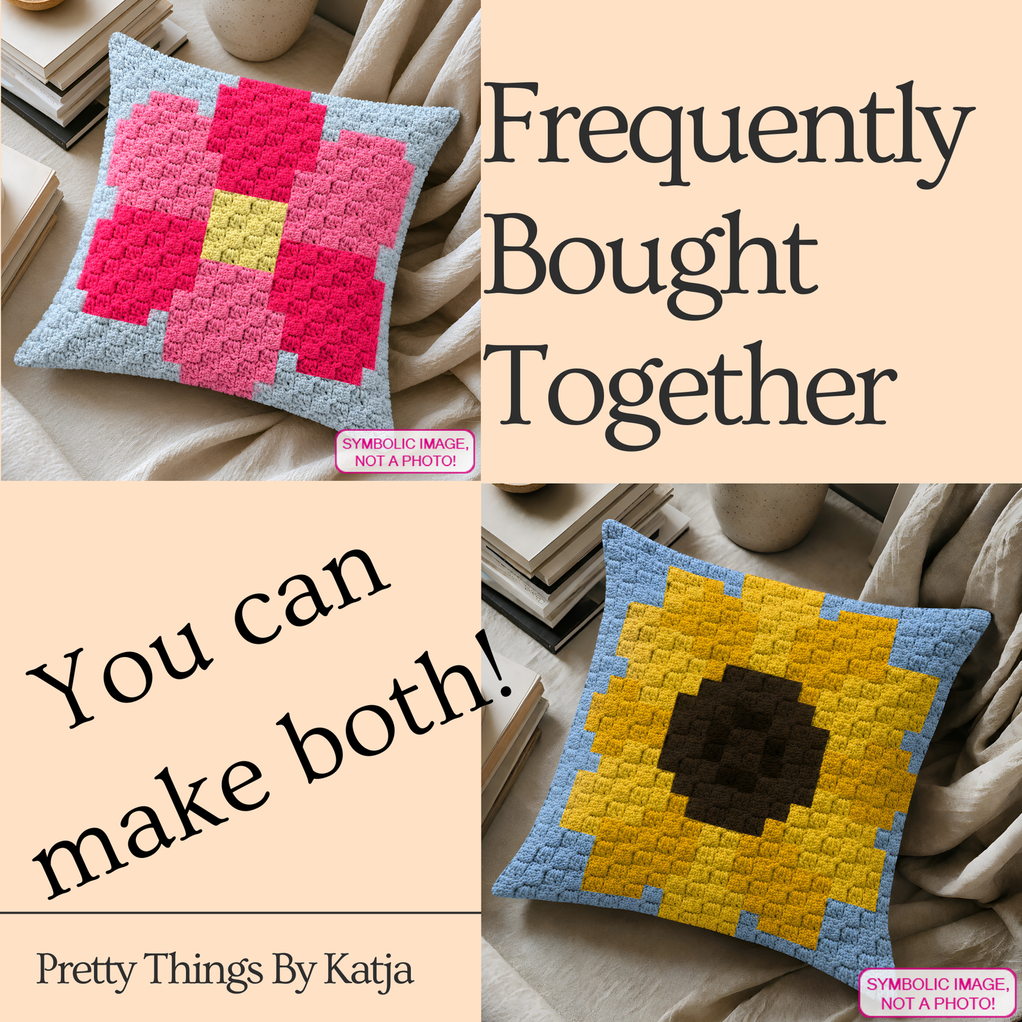 C2C crochet flower pillow pattern for spring decor, floral home decor, and handmade gifts.
Beginner-friendly C2C crochet pillow pattern featuring a pink flower design in 20 x 20 blocks.