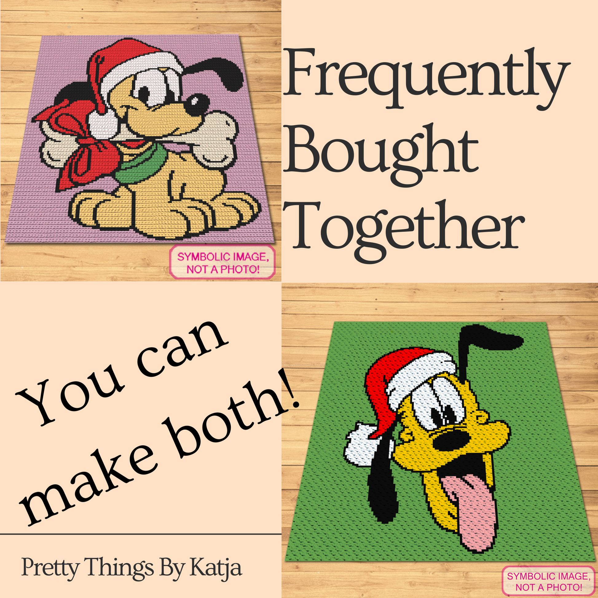 Christmas puppy C2C crochet graph pattern for handmade blankets, nursery decor, and holiday gifts.
Cute festive dog graphgan pattern with Santa hat and Christmas gift bag for C2C crochet lovers.