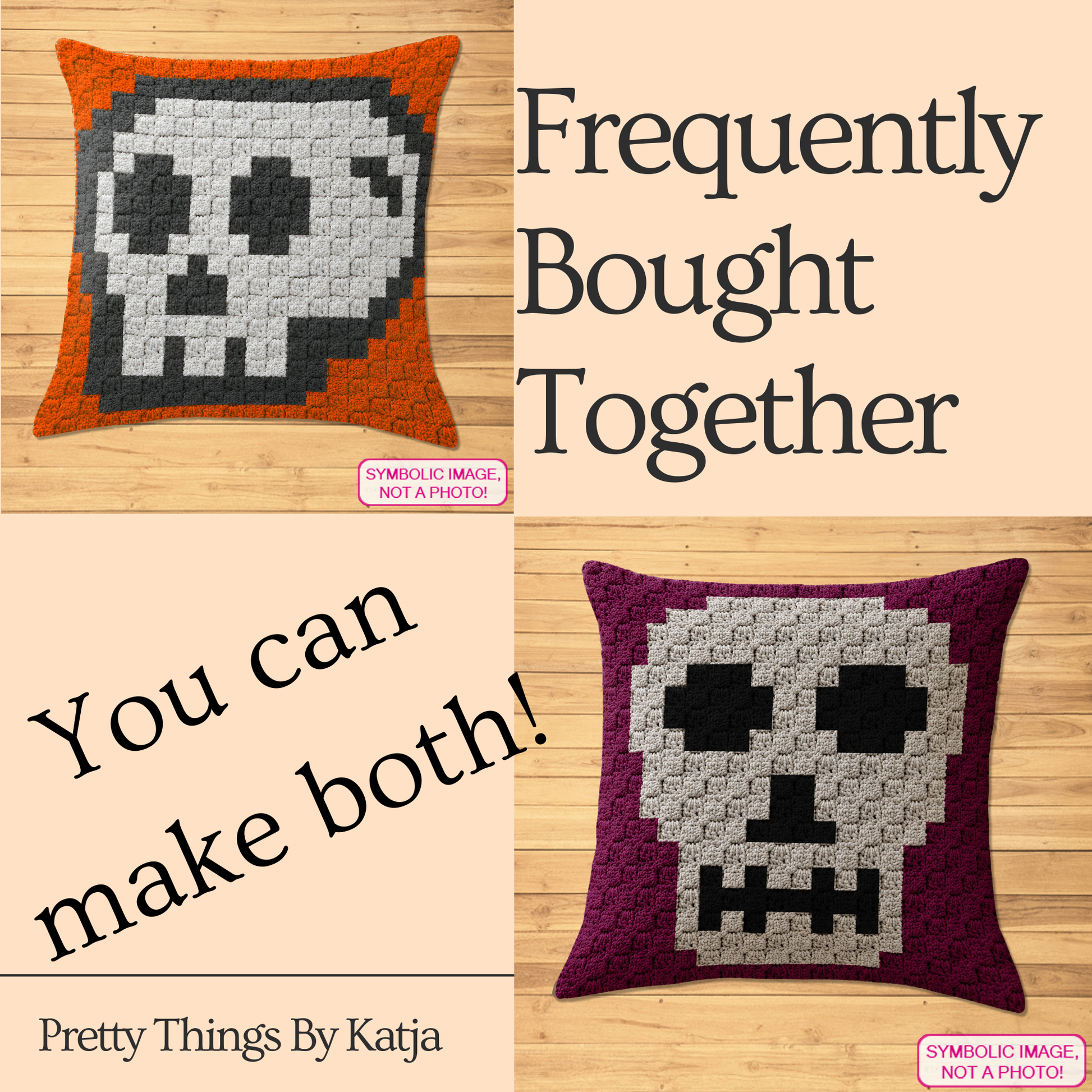 C2C crochet cartoon skull pillow pattern for Halloween decor, gothic rooms, and handmade gifts.
Beginner-friendly C2C crochet pillow pattern featuring a smiling skull design in 20 x 20 blocks.