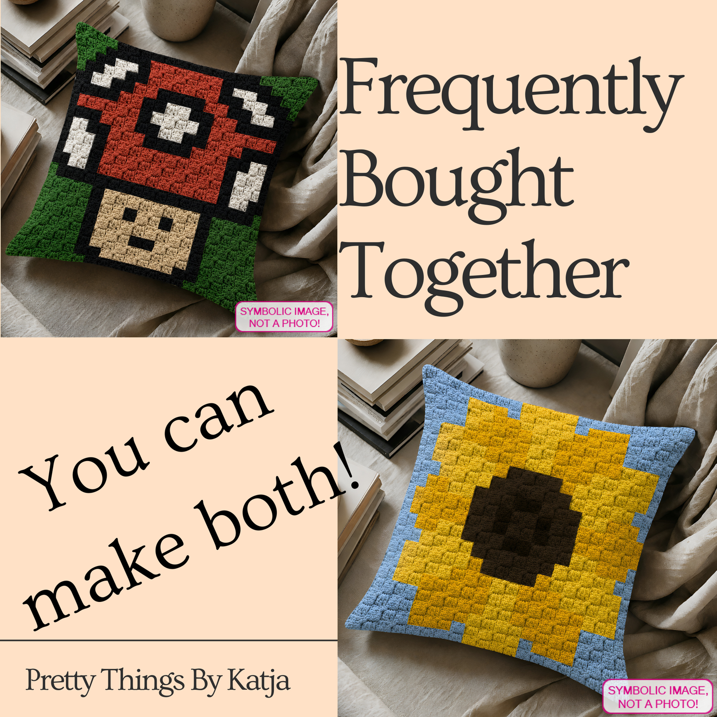 C2C Crochet Pillow Pattern - Crochet Toadstool Mushroom Pattern with Written Instructions