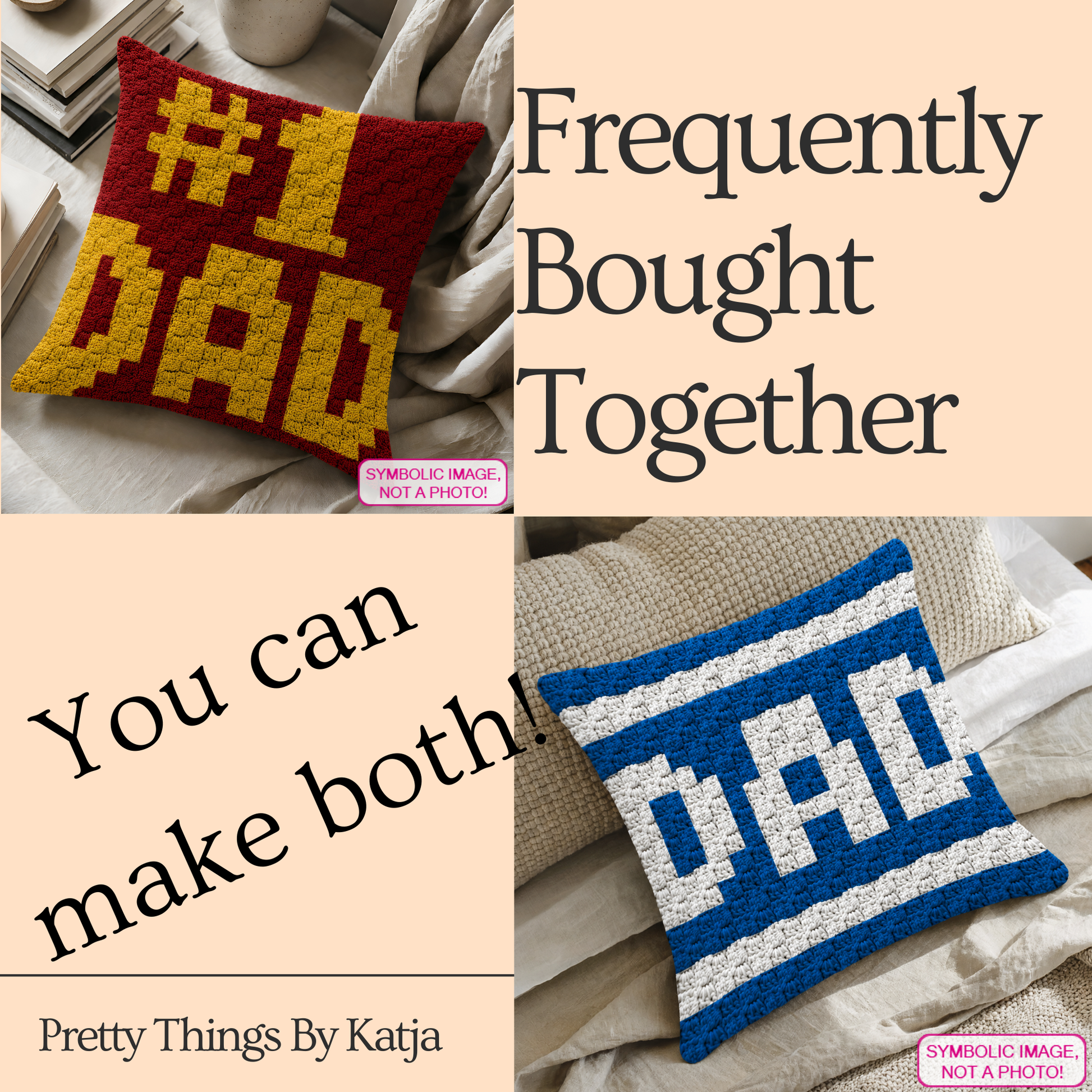 Handmade Father’s Day crochet pillow patterns featuring #1 Dad graphgan design.
C2C crochet pattern for a Dad pillow cover, perfect weekend project and handmade gift.