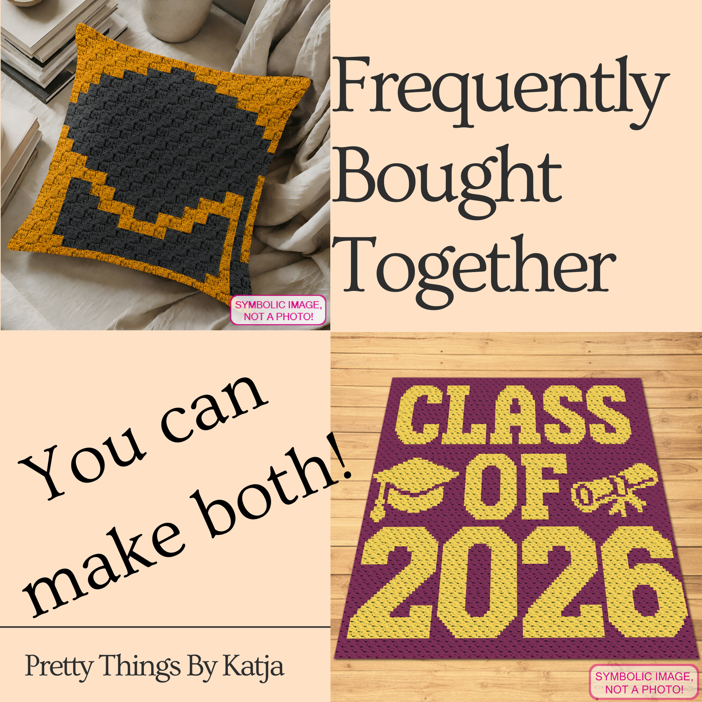 C2C crochet graduation cap pillow pattern for high school graduates, college graduates, and senior gifts.
