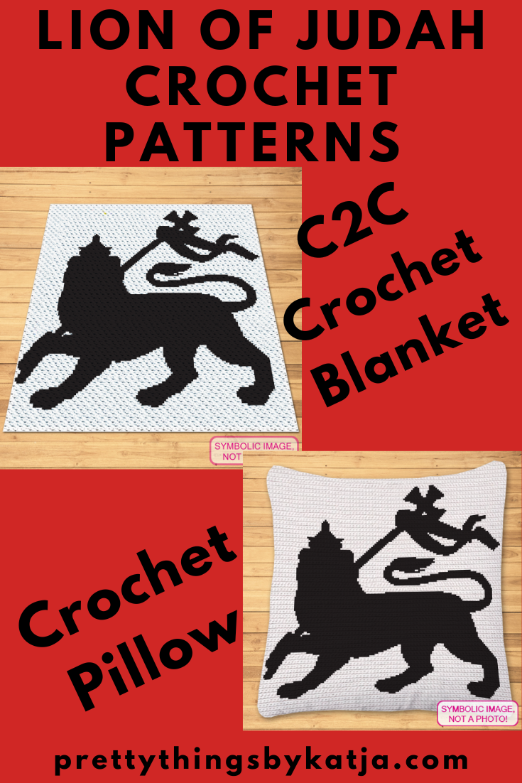Crochet Lion Of Judah is a Crochet BUNDLE, a Graph Pattern with Written Instructions for a C2C Crochet Blanket Pattern, and a Tapestry Crochet Pillow; PDF Digital Files. Click to learn more!