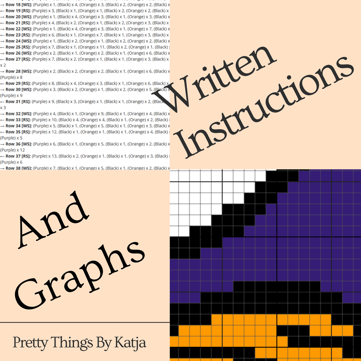 Ghost On A Broom C2C crochet pattern written instructions and graph preview