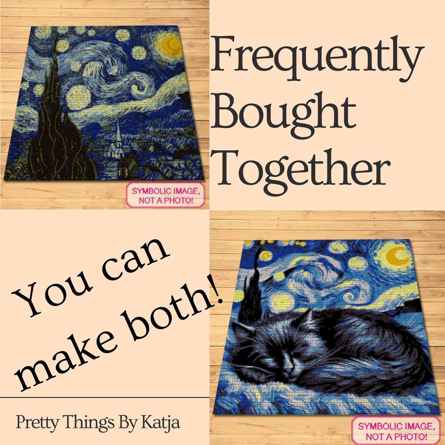 Crochet Van Gogh Portrait with Black Cat - Tapestry Crochet Blanket and Pillow Pattern with Written Instructions