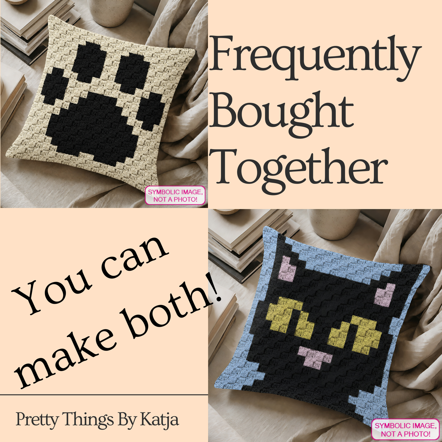Quick weekend crochet project featuring a cute cat paw graphgan pillow design.