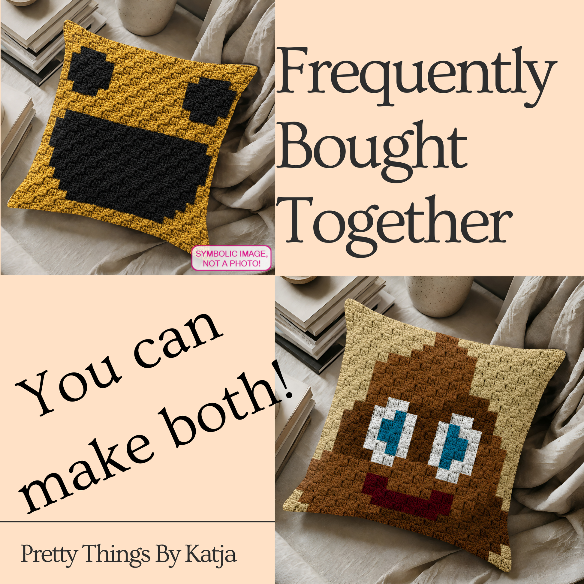 C2C crochet smiley face pillow pattern for kids, teens, positive decor, and handmade gifts.
Beginner-friendly C2C crochet pillow pattern featuring a smile design in 20 x 20 blocks.