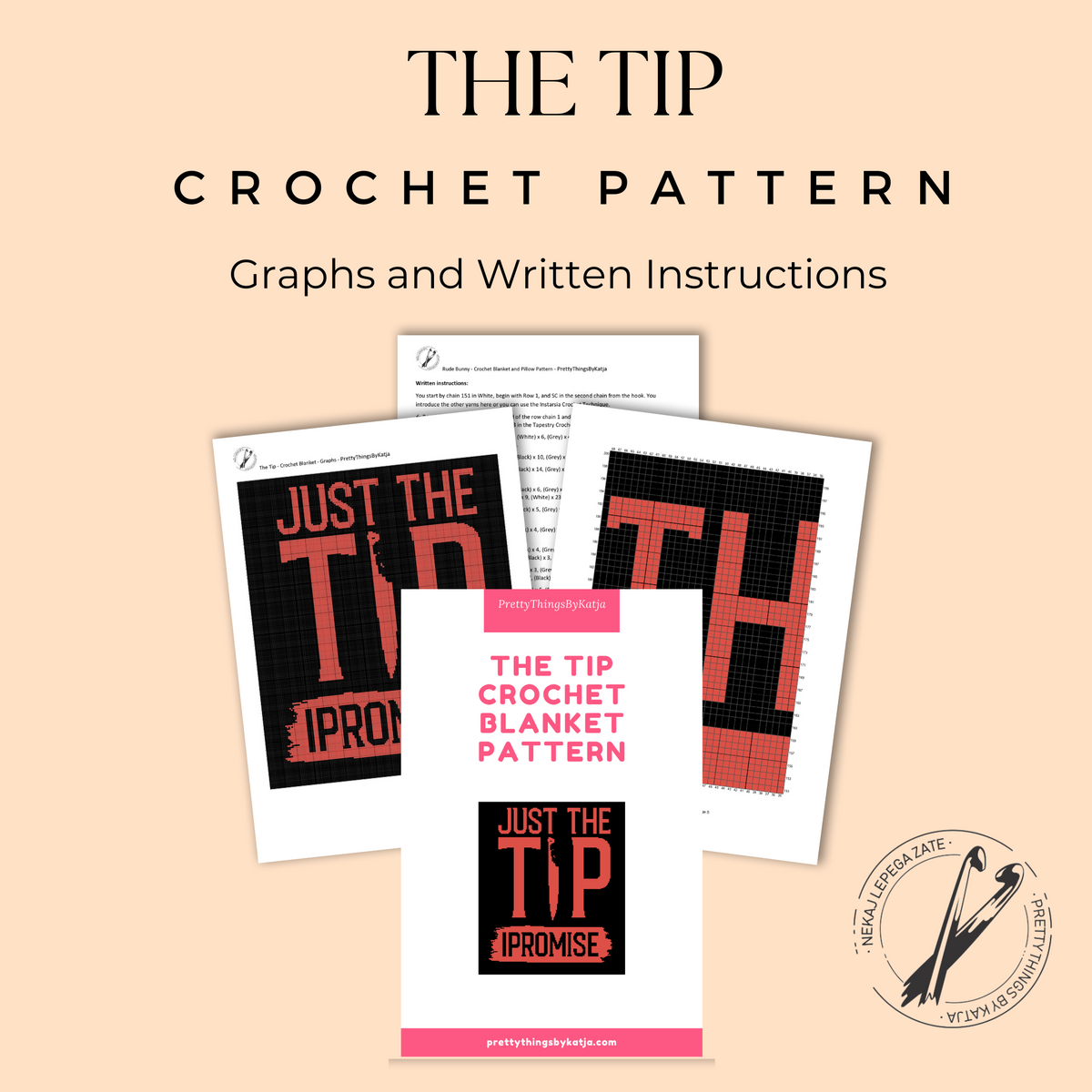 Humorous SC crochet graphgan pattern with bold red letters and black background.
Funny quote crochet pattern for handmade gag gifts, adult humor decor, and novelty blankets.