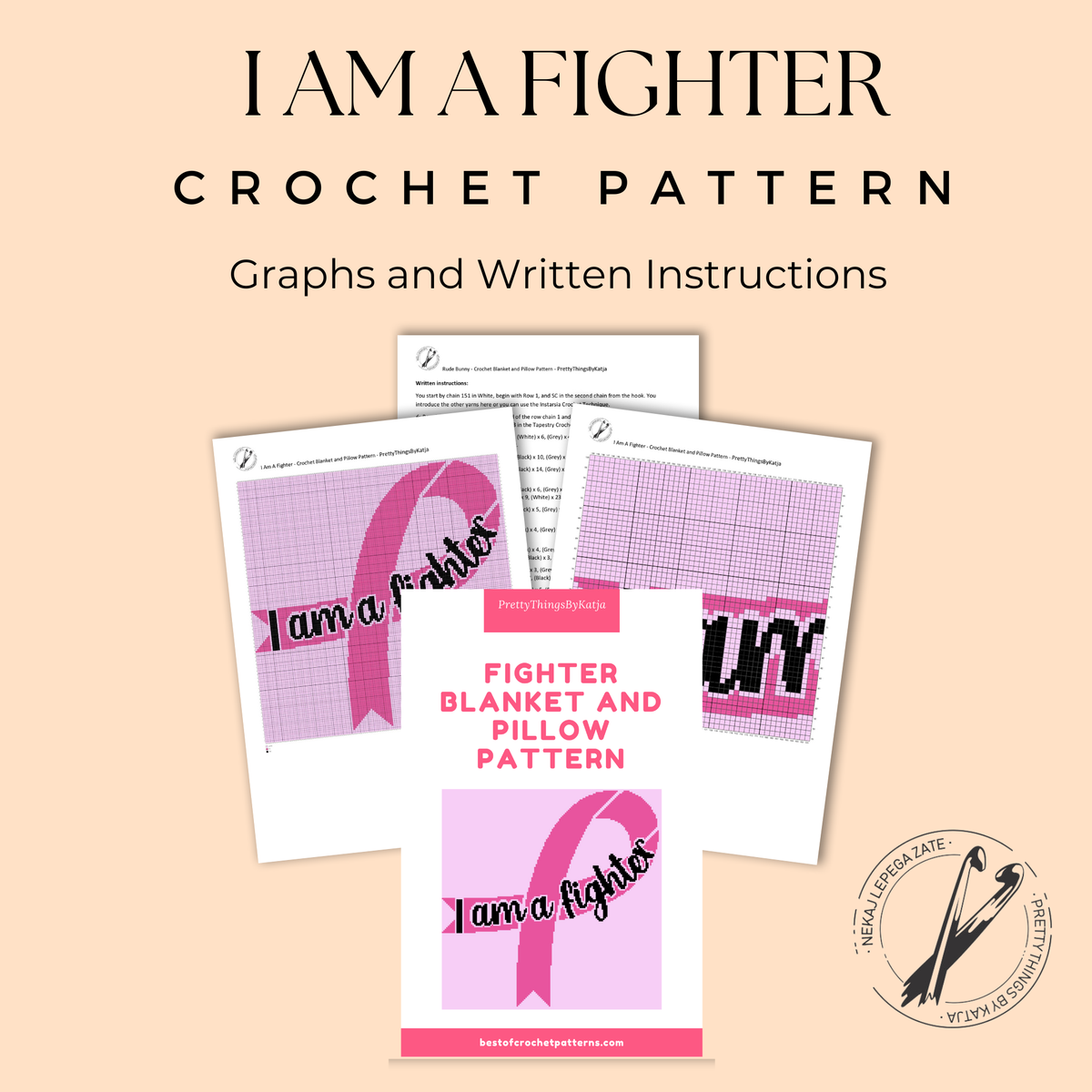 I Am A Fighter - Cancer Crochet Pattern - SC Crochet Blanket and Crochet Pillow Pattern