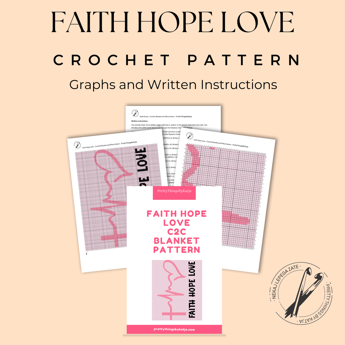Faith Hope Love C2C Crochet Blanket Pattern, Cancer Awareness Graphgan PDF