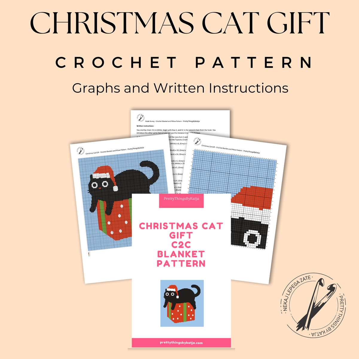 Funny Christmas Black Cat C2C Crochet Pattern – Blanket Graphgan PDF