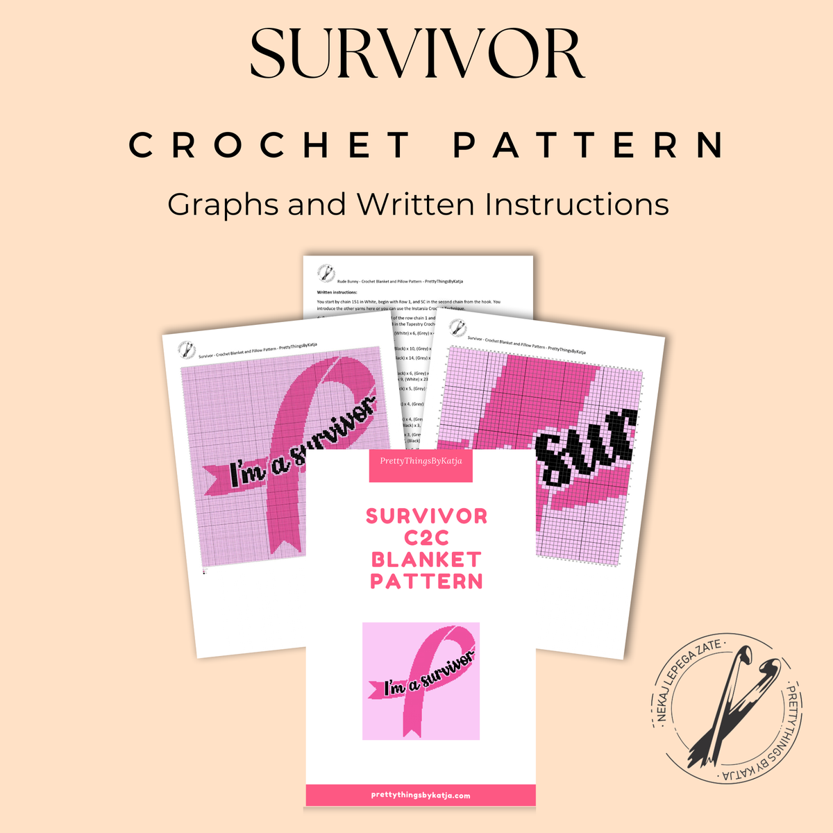 Survivor Ribbon C2C Crochet Blanket Pattern PDF