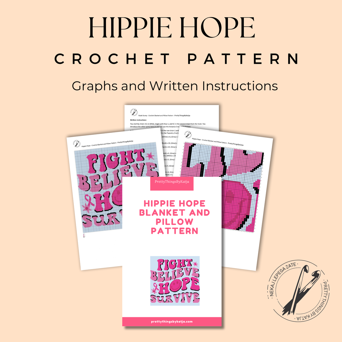 Hippie Hope Cancer Crochet Pattern | SC Blanket & Pillow PDF