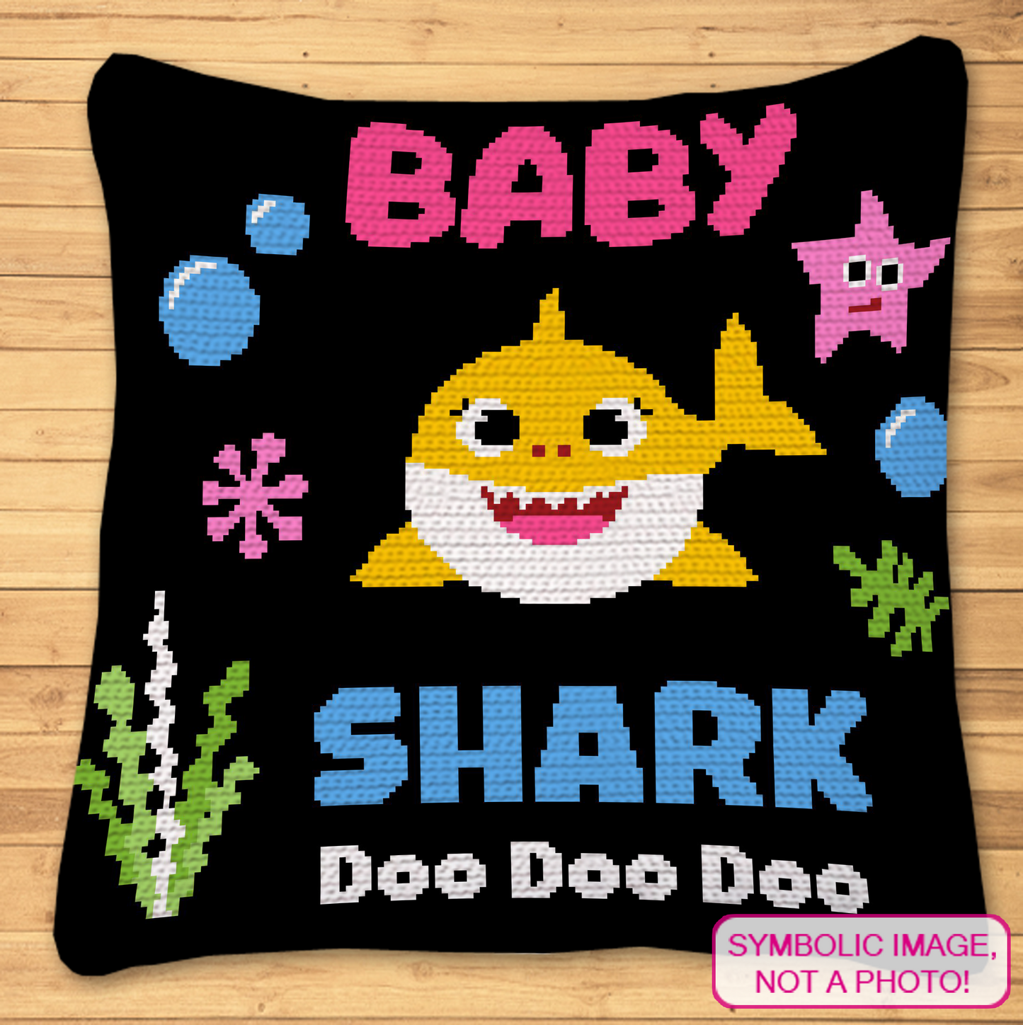 Shark Family crochet pattern bundle featuring Baby, siblings, parents, and grandparents in 150 x 150 stitch designs.