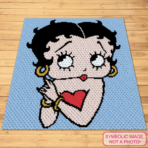 Capture the timeless charm of Betty Boop with this enchanting C2C (Corner-to-Corner) Crochet Pattern!  Featuring the beloved cartoon icon in her classic pose, this pattern is perfect for crafting a playful and nostalgic piece. Sized at 140x150 stitches and using 6 vibrant colors, this design will add a touch of vintage glamour to any room. Click to learn more!